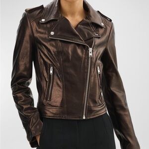 Metallic Leather Biker Jacket